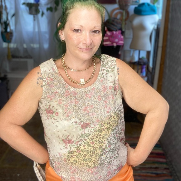 Vintage Tops - Vintage Betsy’s Things Abstract Floral Sleeve Top Size 14 XLArge